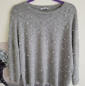 Zara Faux Pearl Embellished Gray Sweater